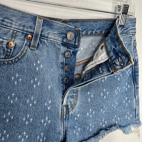 Levi's 501 Premium quality Button fly shorts Size 25 Distressed Dottie Blues - Picture 6 of 10